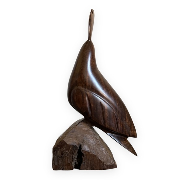 Vintage 11" Large Ironwood Quail Bird on Rock Wood Sculpture Carving READ - Picture 5 of 14
